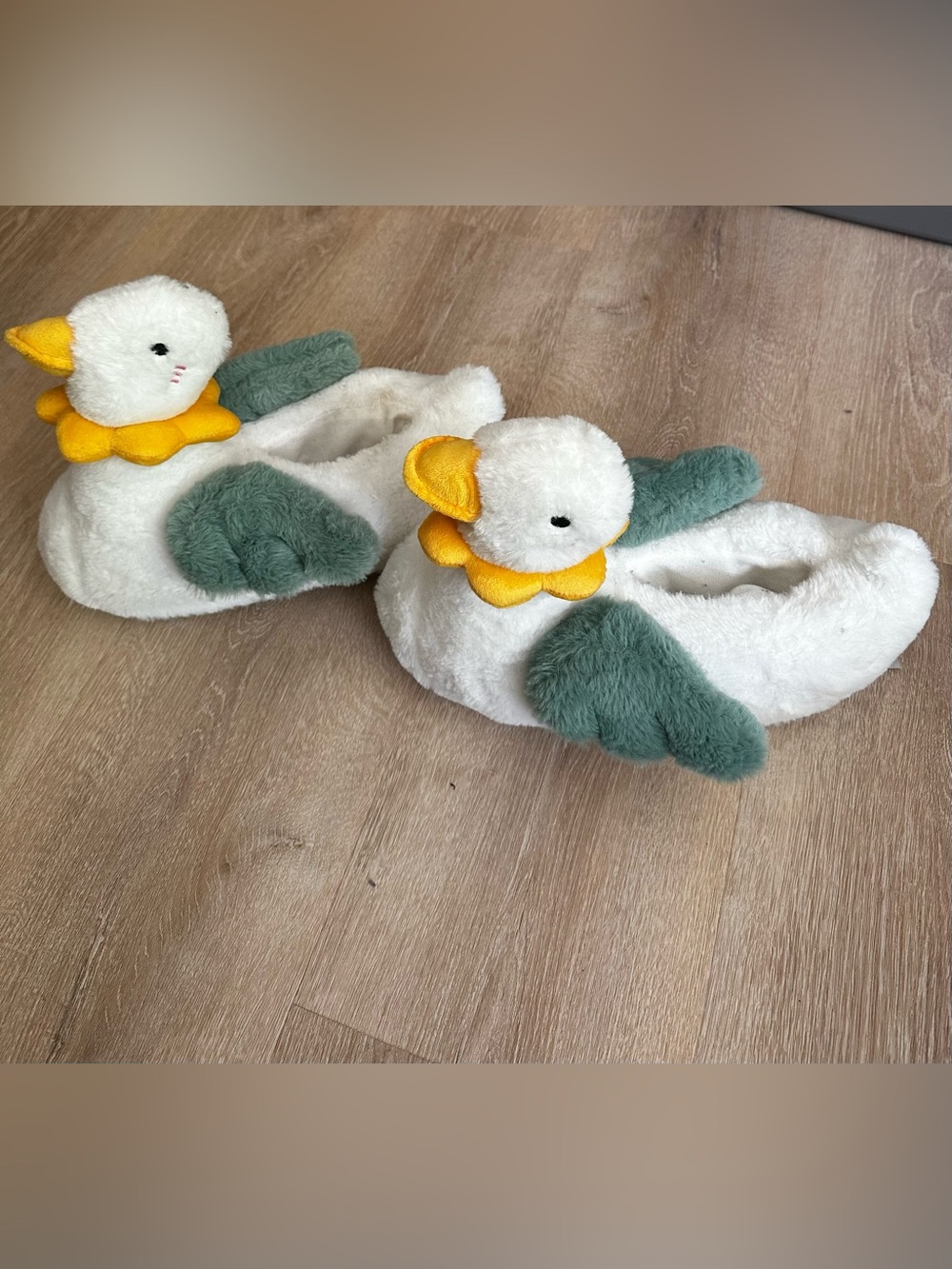White Plush Duck Slippers